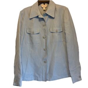 Vintage Talbots Light‎ Blue Linen Italian Fabric Shacket Blazer Jacket Size 14